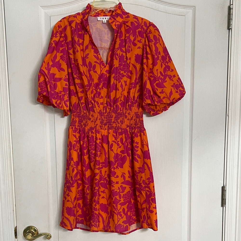 THML Orange Mini Dress with Pink Floral Print